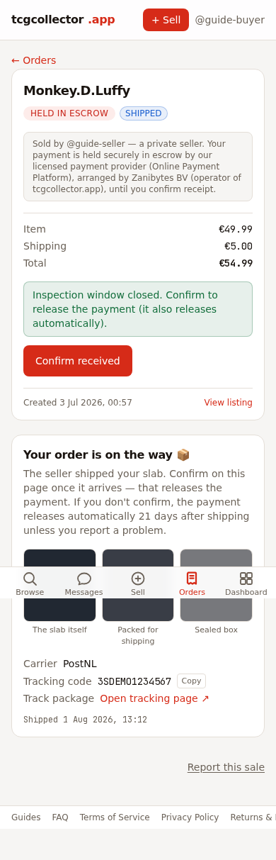 Mark the order delivered when it arrives — mobile